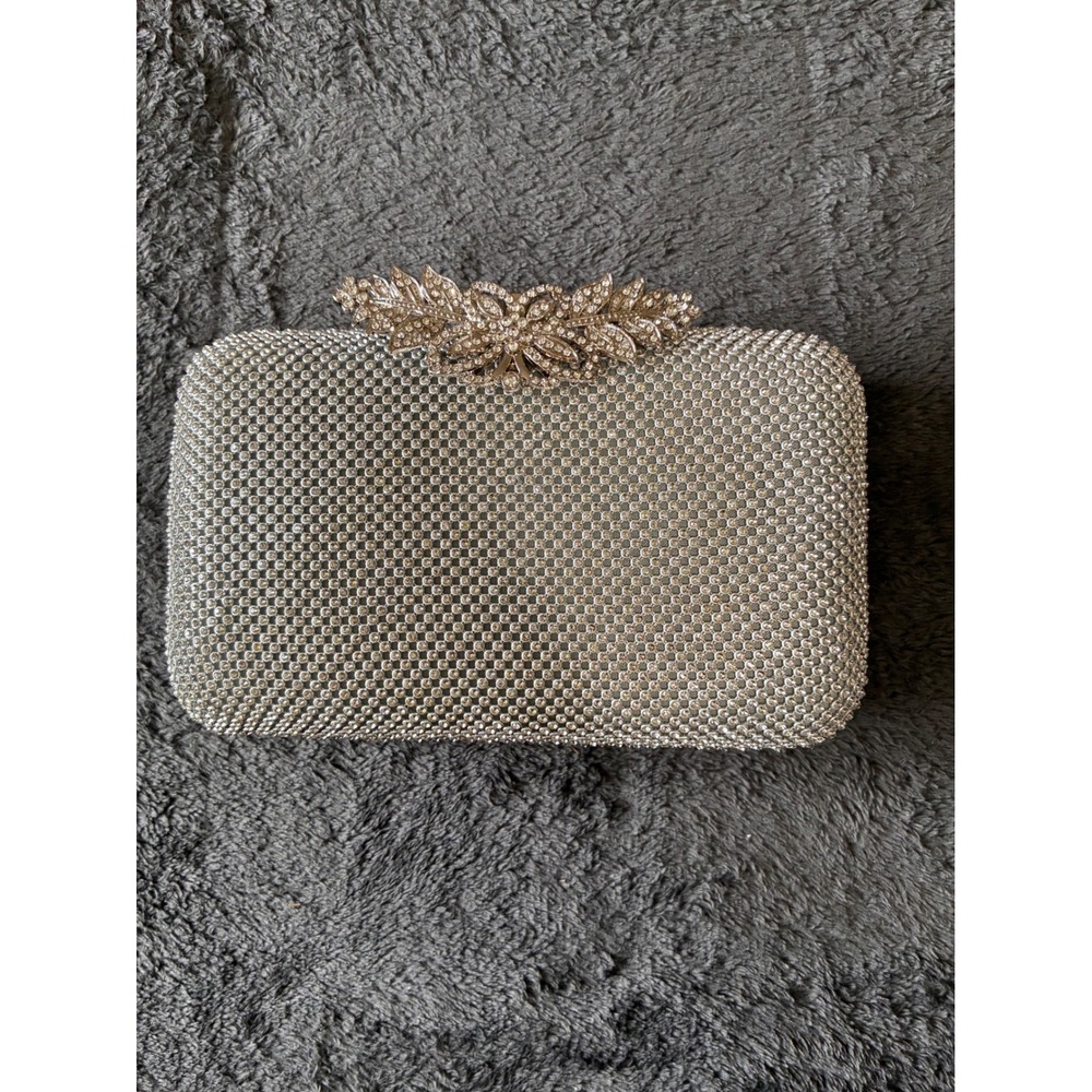 Topfive Silver Rhinestone Evening Clutch Bag Crystal Leaf Clasp Formal Wedding